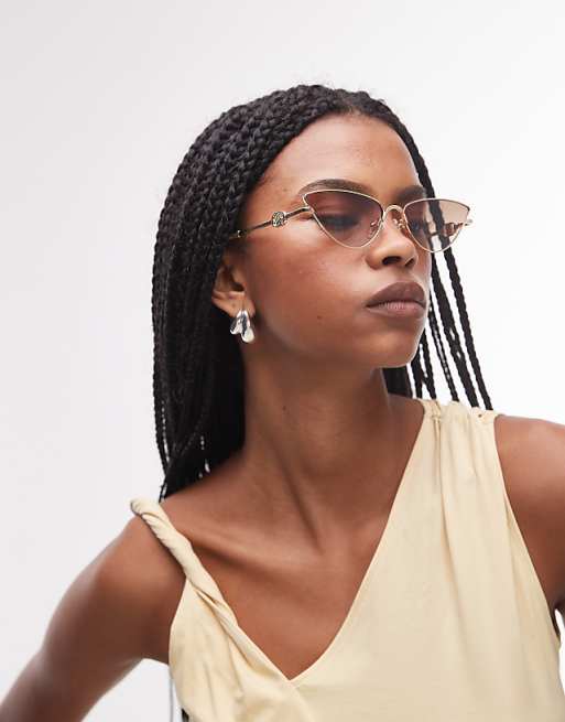 Le Specs the soiree slim metal cat eye sunglasses in gold