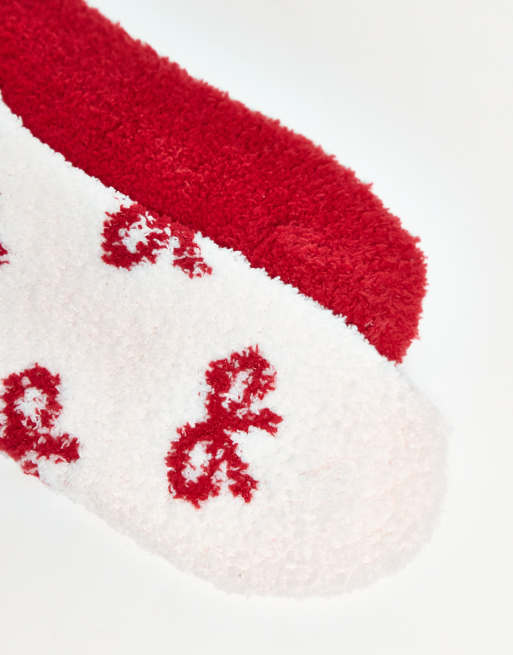 Lindex 2 Pack Super Soft Cosy Socks In Red And Bow Print