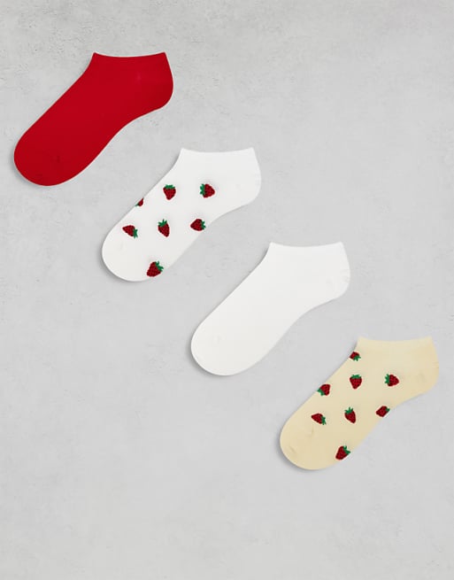 Lindex 4 pack lettuce edge socks with strawberry detail in multi