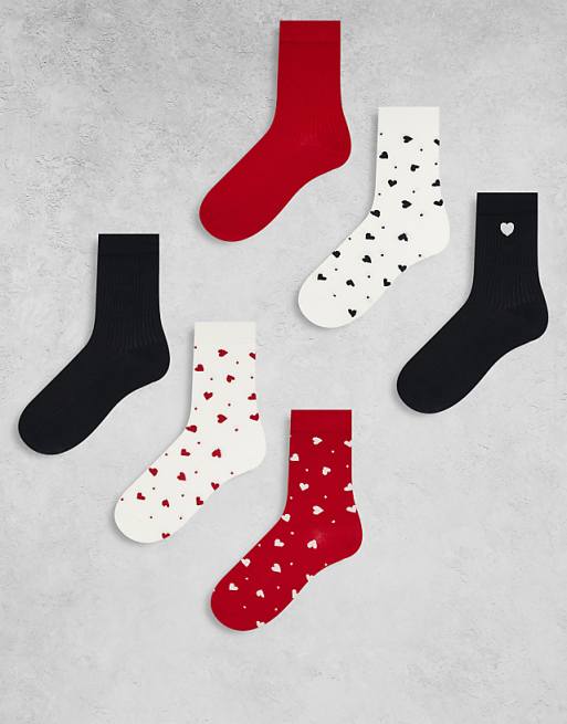 Lindex 7 pack heart and dot printed socks in multi