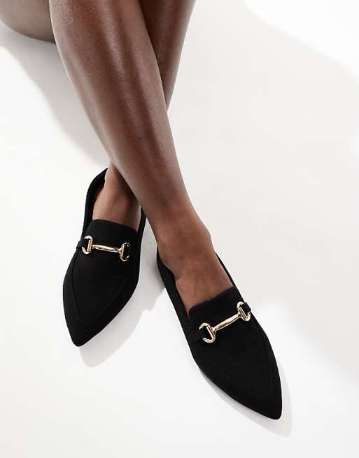 London Rebel Wide Fit Buckle Detail Pointed Toe Loafer In Black