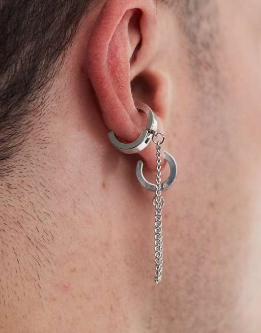 Lost Souls 13mm Single Hoop With Cuff Earring In Stainless Steeel