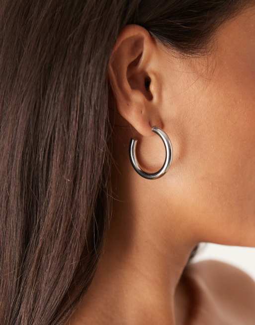 Lost Souls 30mm Stainless Steel Hoop Earrings In Silver