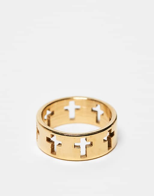 Lost Souls Band ring with cross details in 18k gold plated