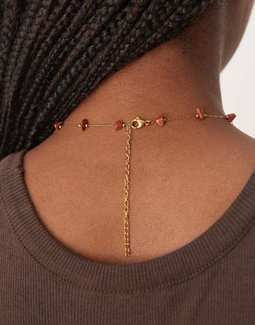 Lost Souls Brown Beaded Chain Necklace In 18ct Gold Plated Stainless Steel