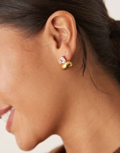 Lost Souls Bubble Stud Earrings With Crystal Detail In 18ct Gold Plated Stainless Steel