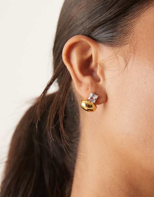 Lost Souls bubble stud earrings with crystal detail in 18ct gold plated stainless steel