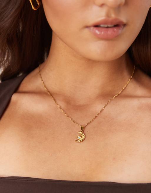 Lost Souls celestial embellished pendant necklace in 18ct gold plated stainless steel