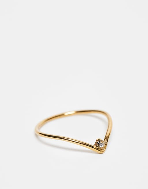 Lost Souls chevron band ring with crystal detail in 18ct gold plated stainless steel