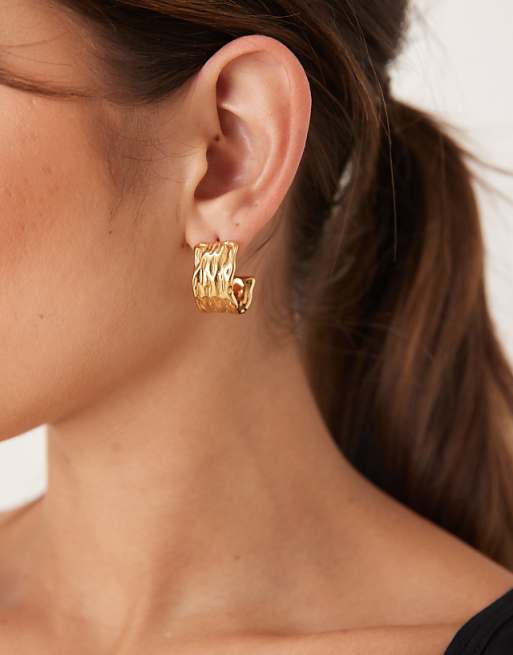 Lost Souls chunky hammered hoop earrings in 18ct gold plated stainless steel