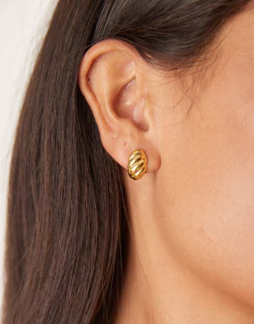 Lost Souls Croissant Domed Huggie Hoop Earrings In 18ct Gold Plated Stainless Steel