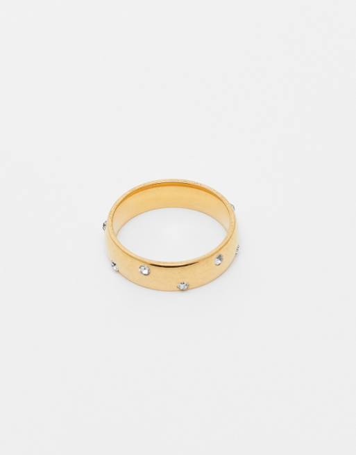 Lost Souls Crystal Dot Band Ring In 18ct Gold Plated Stainless Steel