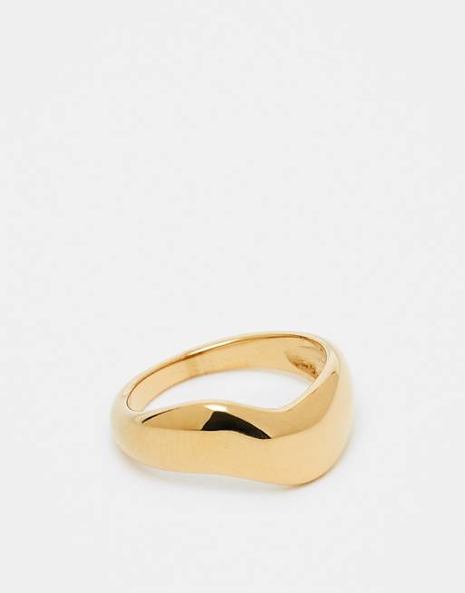 Lost Souls curved chunky band ring in 18ct gold plated stainless steel