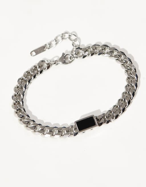 Lost Souls Heavy Weight Bracelet With Rectangular Resin In Stainless Steel