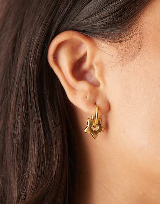 Lost Souls huggie hoop earrings with star charms in 18ct gold plated stainless steel