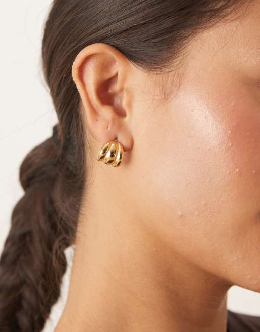 Lost Souls Layered Effect Mini Hoop Earrings In 18ct Gold Plated Stainless Steel
