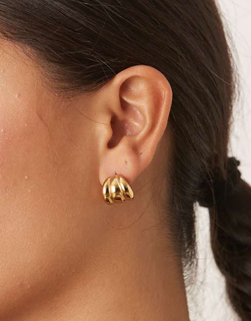 Lost Souls layered effect mini hoop earrings in 18ct gold plated stainless steel