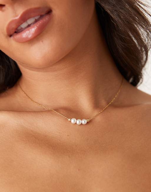 Lost Souls mini pearl charm necklace in 18ct gold plated stainless steel
