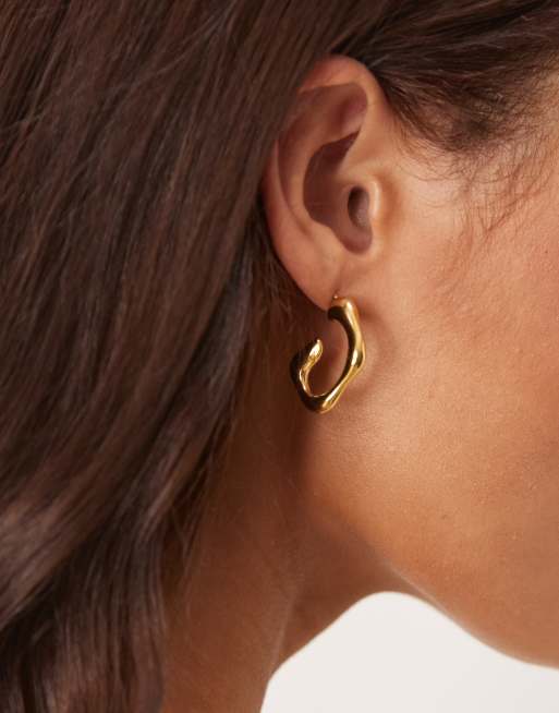 Lost Souls Molten Effect Hoop Earrings In 18ct Gold Plated Stainless Steel