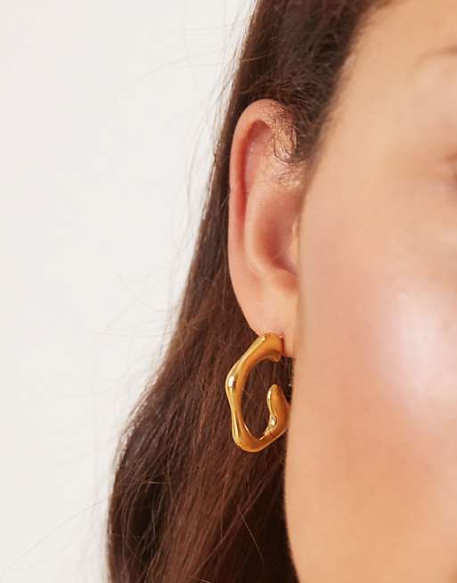Lost Souls molten effect hoop earrings in 18ct gold plated stainless steel