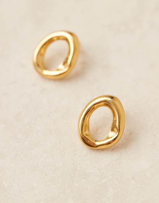 Lost Souls Molten Stud Earrings In 18ct Gold Plated Stainless Steel