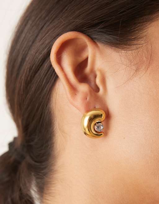 Lost Souls Molten Stud Earrings With Crystal Detail In 18ct Gold Plated Stainless Steel