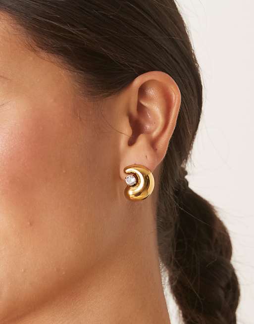 Lost Souls molten stud earrings with crystal detail in 18ct gold plated stainless steel