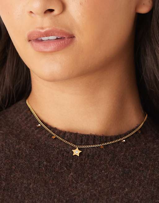 Lost Souls multi charm star necklace in 18ct gold plated stainless steel