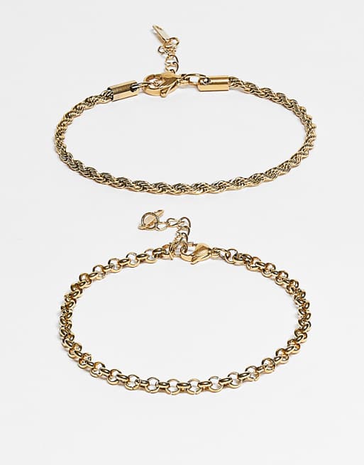 Lost Souls pack of 2 rope and rolo chain bracelets in 18k gold plated