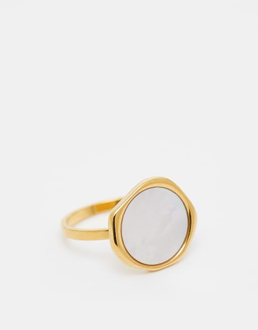 Lost Souls pearl ring in 18ct gold plated stainless steel