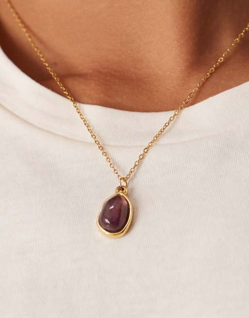 Lost Souls Purple Stone Pendant Necklace In 18ct Gold Plated Stainless Steel