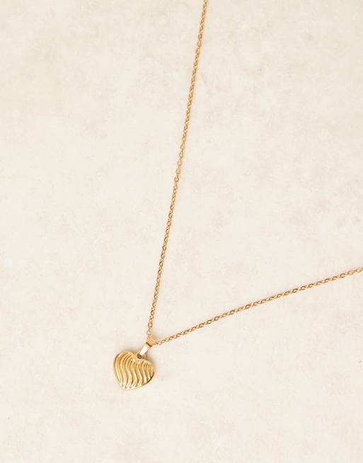 Lost Souls Ridged Heart Pendant Necklace In 18ct Gold Plated Stainless Steel