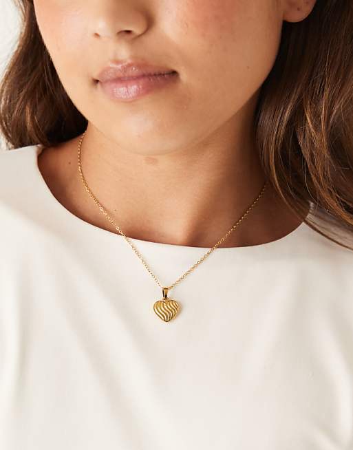Lost Souls ridged heart pendant necklace in 18ct gold plated stainless steel
