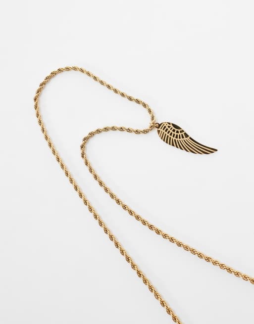 Lost Souls Rope Necklace With Wing Pendant In 18k Gold Plated