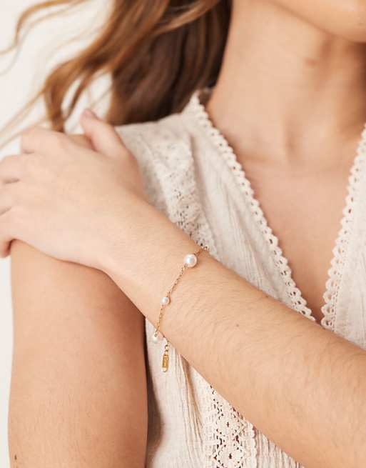 Lost Souls stainless steel 18ct gold plated pearl charm bracelet