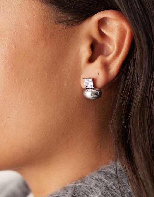 Lost Souls stainless steel bubble stud earrings with crystal detail in silver