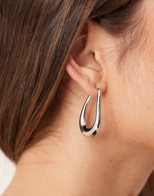 Lost Souls Stainless Steel Irregular Hoop Earrings In Silver