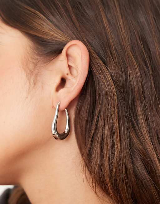 Lost Souls stainless steel irregular hoop earrings in silver