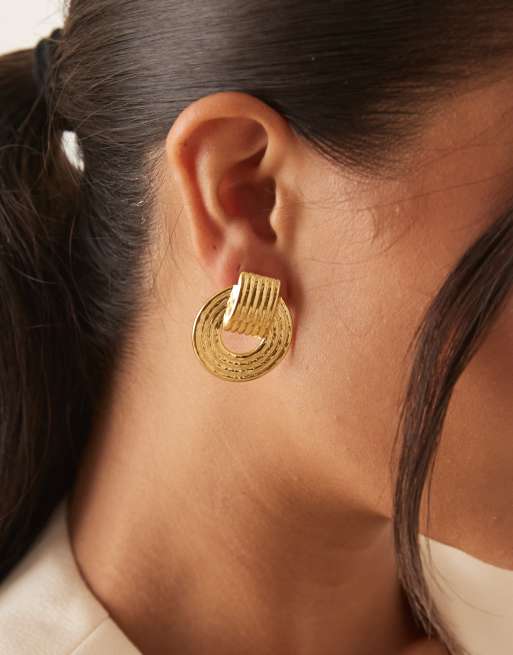 Lost Souls Textured Doorknocker Stud Earrings In 18ct Gold Plated Stainless Steel