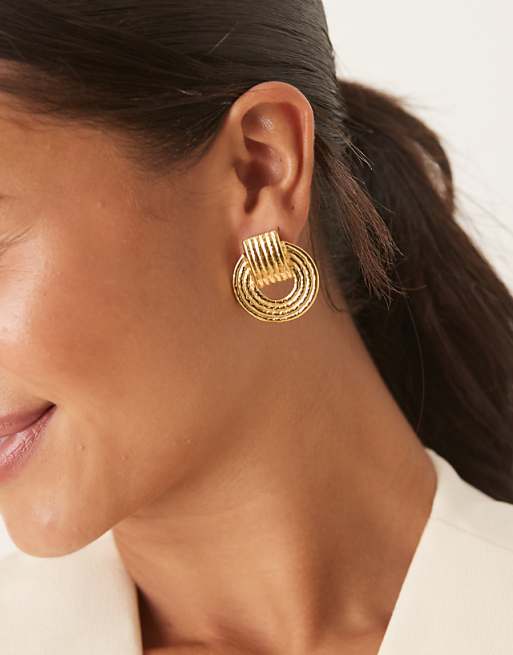 Lost Souls textured doorknocker stud earrings in 18ct gold plated stainless steel