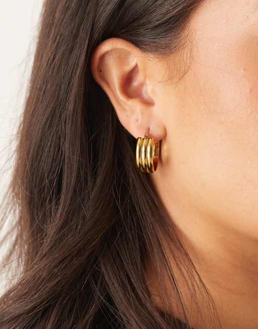 Lost Souls Triple Layer Hoop Earrings In 18ct Gold Plated Stainless Steel