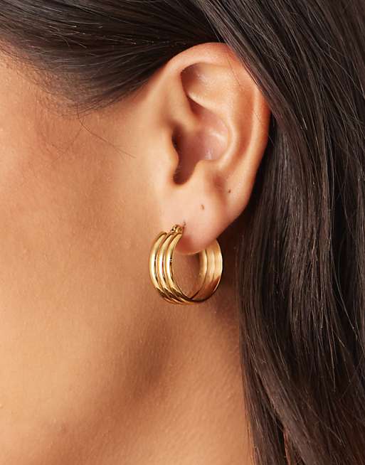 Lost Souls triple layer hoop earrings in 18ct gold plated stainless steel