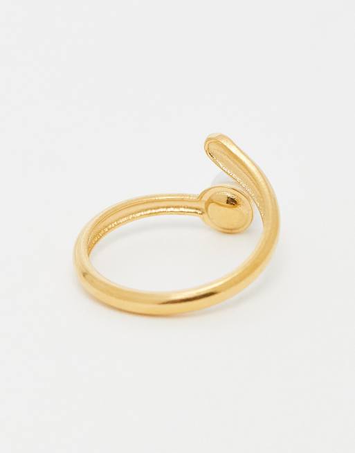 Lost Souls Wraparound Pearl Ring In 18ct Gold Plated Stainless Steel