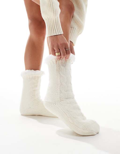 Loungeable cosy chenille slipper sock in cream
