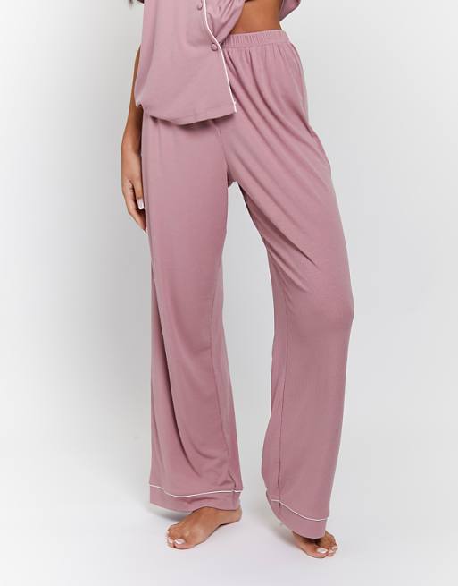 Loungeable Ladies Ribbed Pyjama Set In Pink