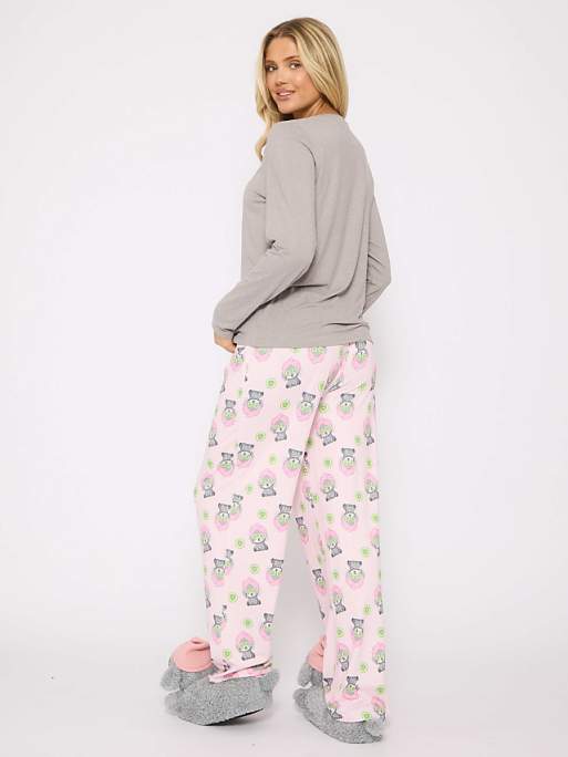 Loungeable Pamper Paws Long Sleeved Top And Trouser Set In Grey