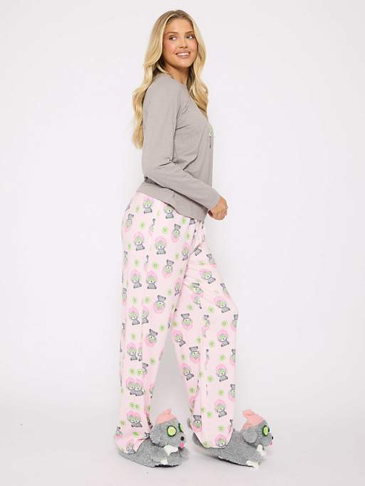 Loungeable Pamper Paws Long Sleeved Top And Trouser Set In Grey