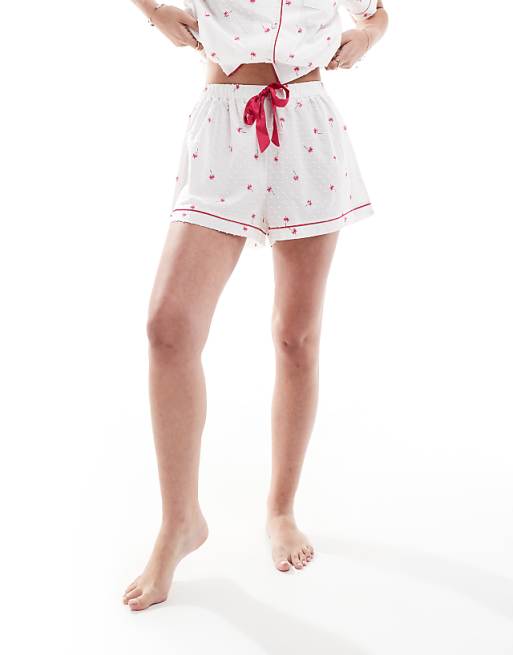 Loungeable Printed Dobby Short Sleeve Traditional Shirt And Short In White