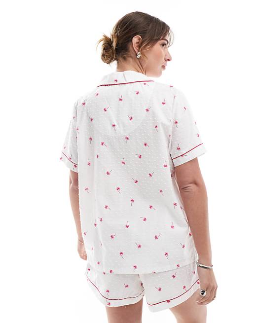 Loungeable Printed Dobby Short Sleeve Traditional Shirt And Short In White