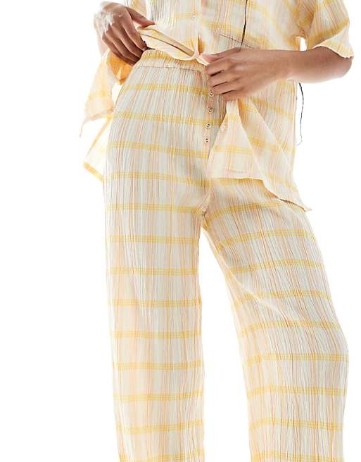 Loungeable Woven Traditional Short Sleeved Trouser Set In Yellow